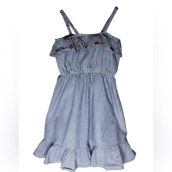 Jamie and Jack Striped Blue Kids Dress with Floral Embroidery - Picture 2 of 6